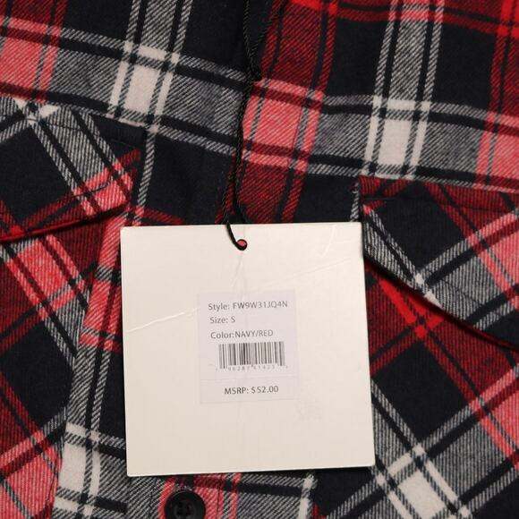 Free Planet Red White Blue Plaid Flannel Button Down Shirt Men's Size S - Picture 5 of 10